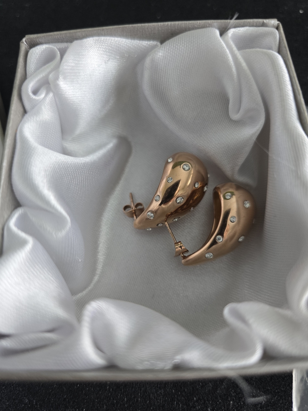 Rose Gold Teardrop Crystal Stud Earrings - Picture 5 of 9